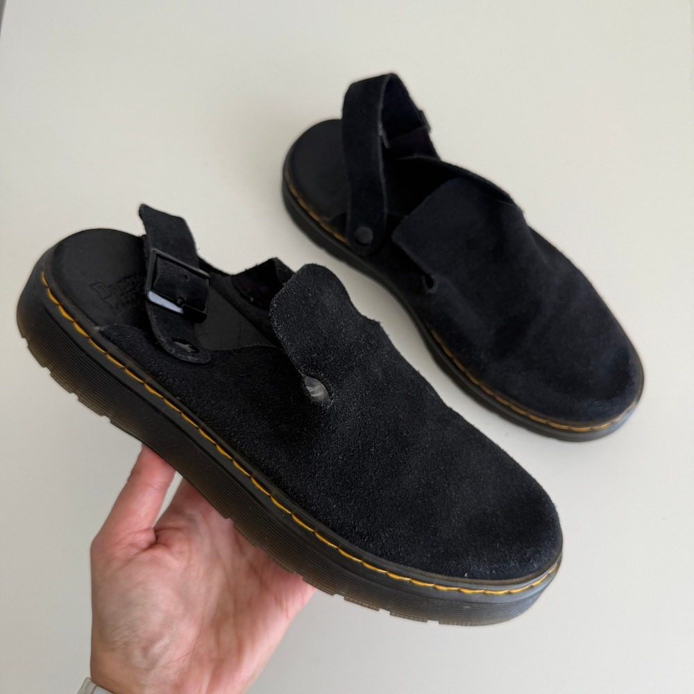 Dr. Martens Carlson Shoes Men 8 Black Suede Mules Slingback Clog Sandals Women 9